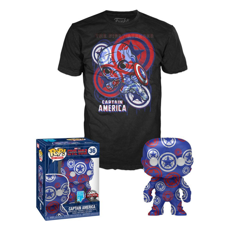 T-SHIRT XL AVEC POP CAPTAIN AMERICA / CAPTAIN AMERICA CIVIL WAR / FIGURINE FUNKO POP / EXCLUSIVE SPECIAL EDITION