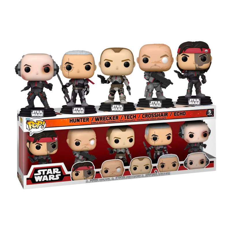5 PACK HUNTER,WRECKER,TECH,CROSSHAIR,ECHO / STAR WARS BAD WATCH / FIGURINE FUNKO POP