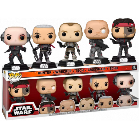 5 PACK HUNTER,WRECKER,TECH,CROSSHAIR,ECHO / STAR WARS BAD WATCH / FIGURINE FUNKO POP