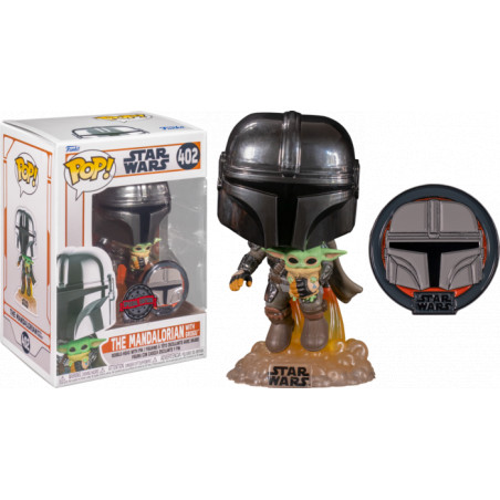 THE MANDALORIAN WITH GROGU WITH ENAMEL PIN / STAR WARS THE MANDALORIAN / FIGURINE FUNKO POP / EXCLUSIVE SPECIAL EDITION