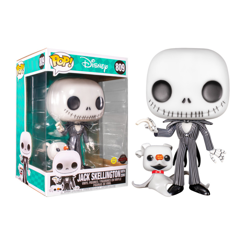 JACK SKELLINGTON WITH ZERO SUPER OVERSIZED / LETRANGE NOEL DE MR JACK / FIGURINE FUNKO POP / EXCLUSIVE SPECIAL EDITION / GITD