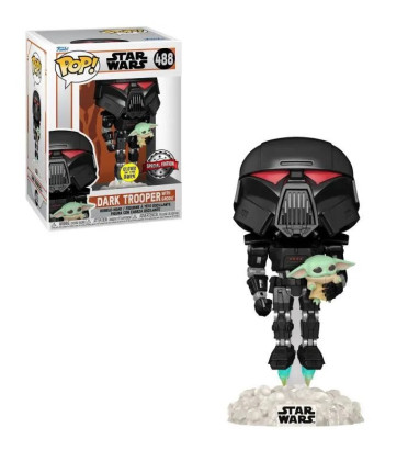 DARK TROOPER WITH GROGU / STAR WARS THE MANDALORIAN / FIGURINE FUNKO POP / EXCLUSIVE SPECIAL EDITION / GITD