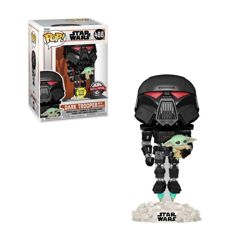 DARK TROOPER WITH GROGU / STAR WARS THE MANDALORIAN / FIGURINE FUNKO POP / EXCLUSIVE SPECIAL EDITION / GITD