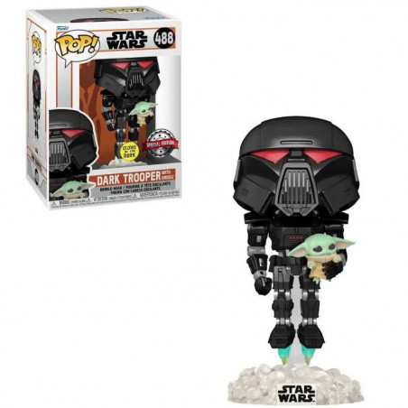 DARK TROOPER WITH GROGU / STAR WARS THE MANDALORIAN / FIGURINE FUNKO POP / EXCLUSIVE SPECIAL EDITION / GITD