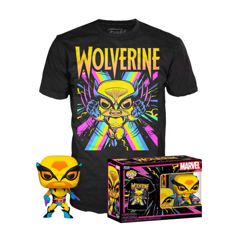 T-SHIRT M AVEC POP WOLVERINE / BLACKLIGHT / FIGURINE FUNKO POP