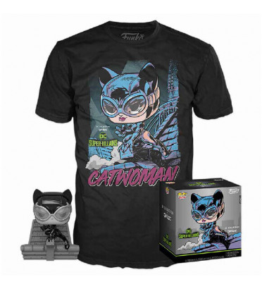 T-SHIRT L AVEC POP CATWOMAN JIM LEE / DC SUPER VILLAINS / FIGURINE FUNKO POP