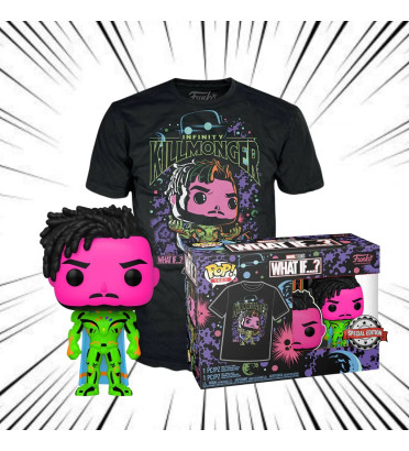 T-SHIRT M AVEC POP BLACK PANTHER BLACKLIGHT / MARVEL WHAT IF / FIGURINE FUNKO POP / EXCLUSIVE SPECIAL EDITION