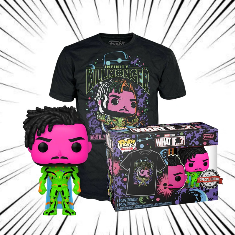 T-SHIRT M AVEC POP BLACK PANTHER BLACKLIGHT / MARVEL WHAT IF / FIGURINE FUNKO POP / EXCLUSIVE SPECIAL EDITION