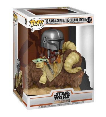 THE MANDALORIAN AND THE CHILD ON BANTHA / STAR WARS THE MANDALORIAN / FIGURINE FUNKO POP