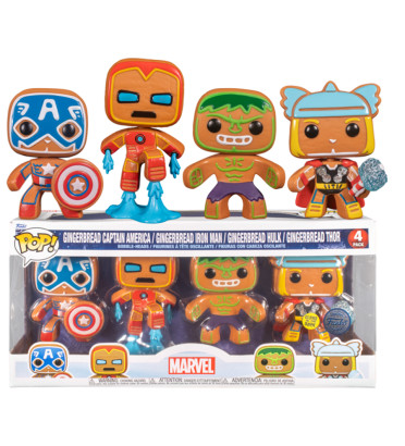 4 PACK HOLIDAY GINGERBREAD / MARVEL / FIGURINE FUNKO POP / EXCLUSIVE SPECIAL EDITION / GITD