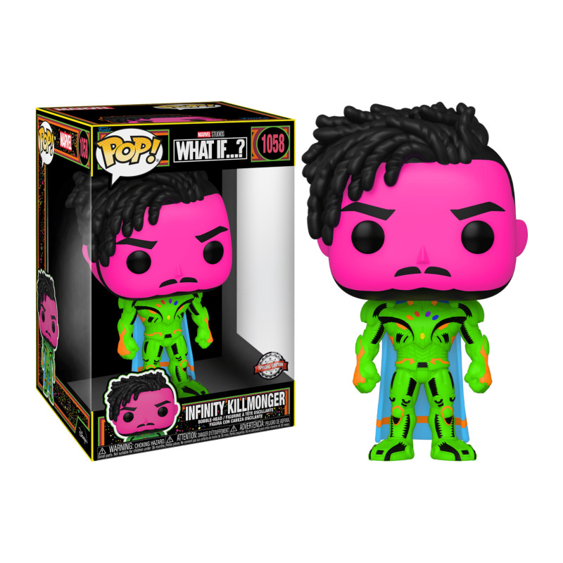 INFINITY KILLMONGER BLACKLIGHT SUPER OVERSIZED / MARVEL WHAT IF / FIGURINE FUNKO POP / EXCLUSIVE SPECIAL EDITION