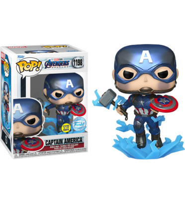 CAPTAIN AMERICA WITH MJOLNIR METALLIC / AVENGERS ENDGAME / FIGURINE FUNKO POP / EXCLUSIVE SPECIAL EDITION / GITD