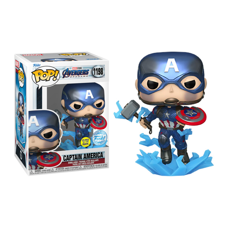 CAPTAIN AMERICA WITH MJOLNIR METALLIC / AVENGERS ENDGAME / FIGURINE FUNKO POP / EXCLUSIVE SPECIAL EDITION / GITD