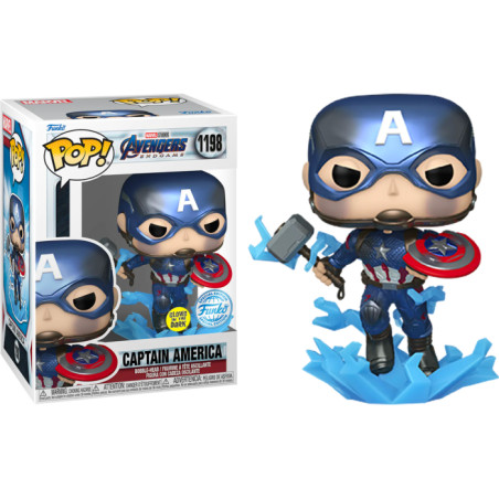 CAPTAIN AMERICA WITH MJOLNIR METALLIC / AVENGERS ENDGAME / FIGURINE FUNKO POP / EXCLUSIVE SPECIAL EDITION / GITD