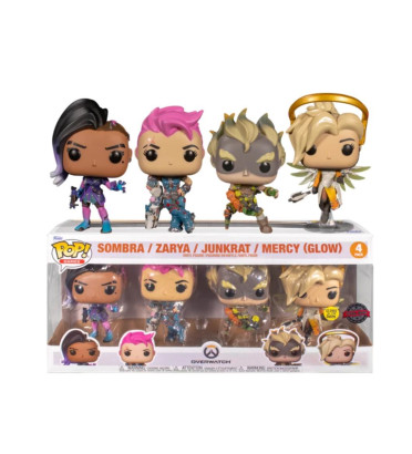 4 PACK SOMBRA,ZARYA,JUNKRAT,MERCY / OVERWATCH / FIGURINE FUNKO POP / EXCLUSIVE SPECIAL EDITION / GITD