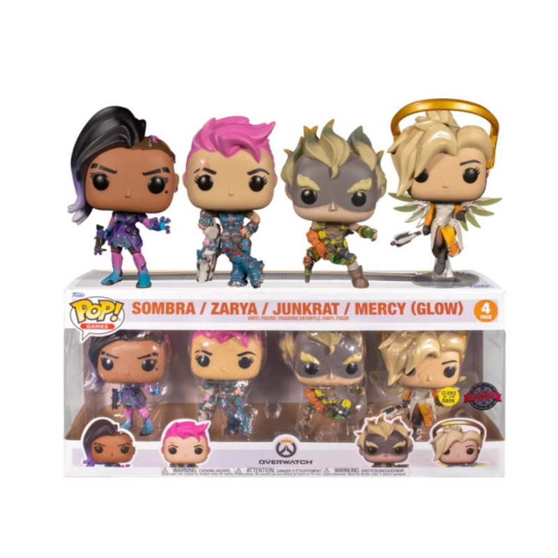 4 PACK SOMBRA,ZARYA,JUNKRAT,MERCY / OVERWATCH / FIGURINE FUNKO POP / EXCLUSIVE SPECIAL EDITION / GITD