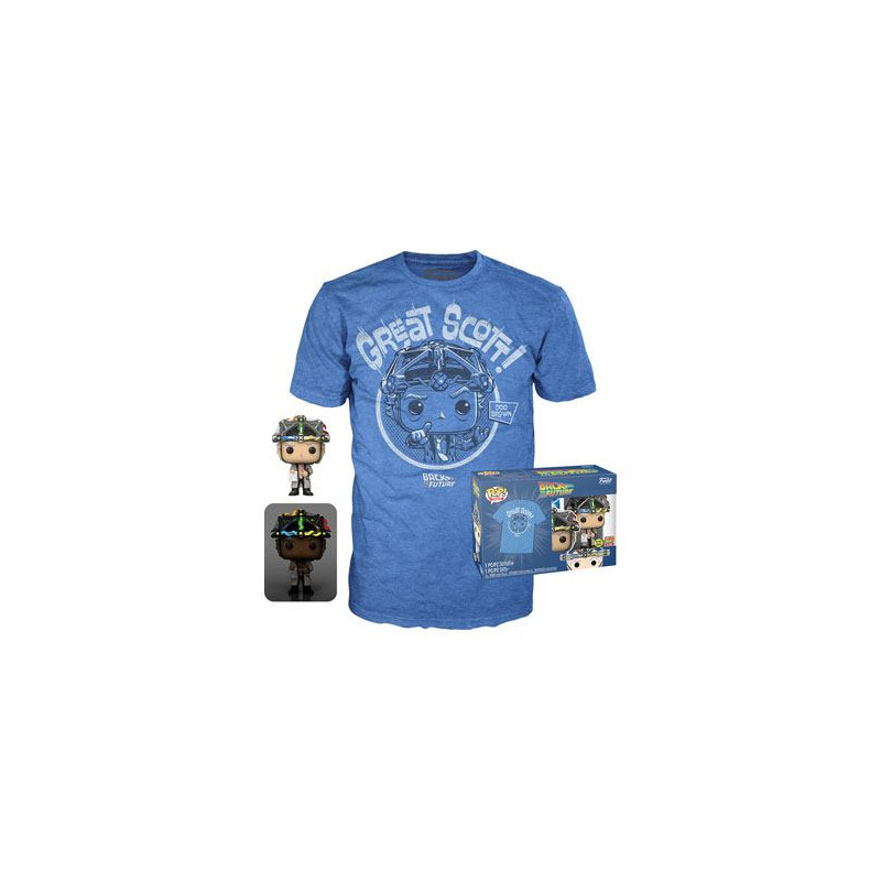 T-SHIRT L AVEC POP DOC WITH HELMET / RETOUR VERS LE FUTUR / FIGURINE FUNKO POP