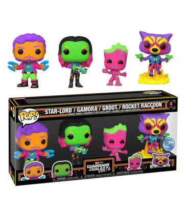 4 PACK STAR LORD,GAMORA,GROOT,ROCKET / BLACKLIGHT / FIGURINE FUNKO POP / EXCLUSIVE SPECIAL EDITION