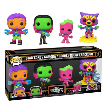 4 PACK STAR LORD,GAMORA,GROOT,ROCKET / BLACKLIGHT / FIGURINE FUNKO POP / EXCLUSIVE SPECIAL EDITION