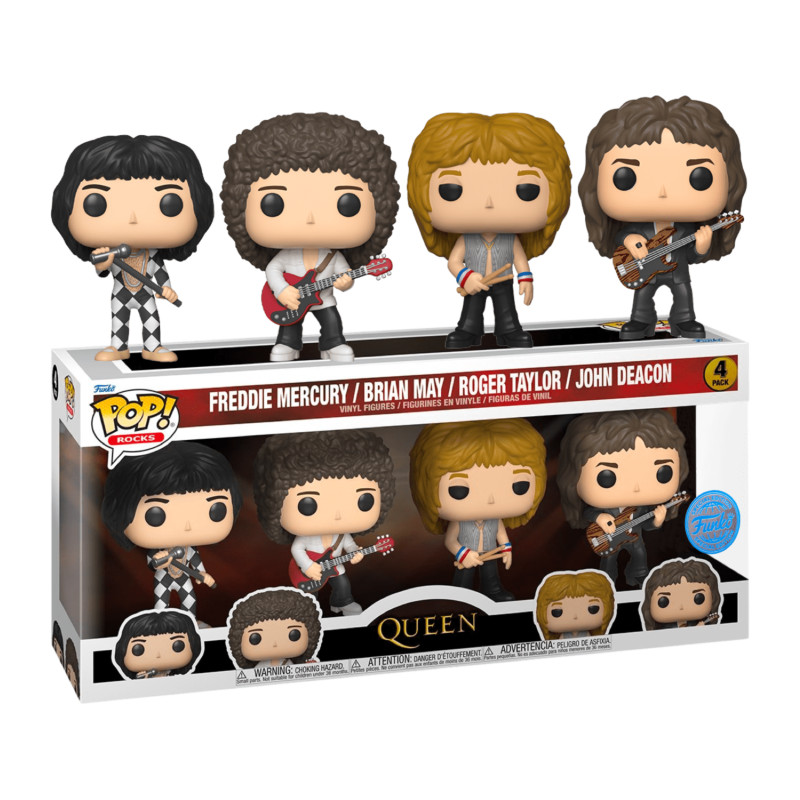 4 PACK FREDDIE MERCURY,BRIAN MAY,ROGER TAYLOR,JOHN DEACON / QUEEN / FIGURINE FUNKO POP / EXCLUSIVE SPECIAL EDITION