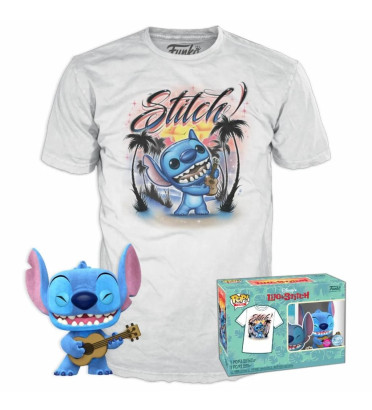 T-SHIRT M AVEC POP STITCH UKELELE FLOCKED / LILO ET STITCH / FIGURINE FUNKO POP