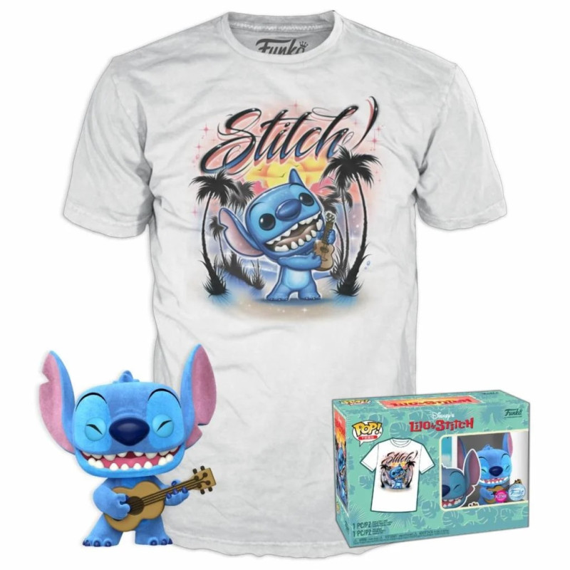 T-SHIRT M AVEC POP STITCH UKELELE FLOCKED / LILO ET STITCH / FIGURINE FUNKO POP