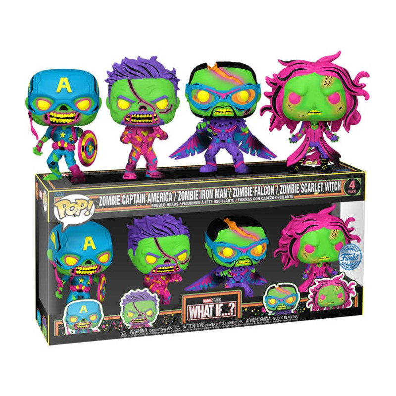 4 PACK MARVEL WHAT IF BLACKLIGHT / MARVEL WHAT IF / FIGURINE FUNKO POP / EXCLUSIVE SPECIAL EDITION