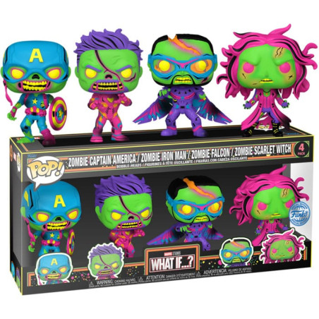 4 PACK MARVEL WHAT IF BLACKLIGHT / MARVEL WHAT IF / FIGURINE FUNKO POP / EXCLUSIVE SPECIAL EDITION