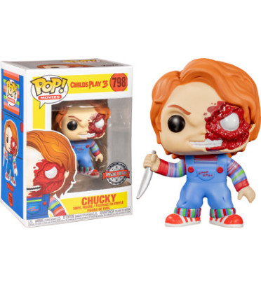 CHUCKY HALF BATTLE DAMAGED / CHILDS PLAY 3 / FIGURINE FUNKO POP / EXCLUSIVE SPECIAL EDITION