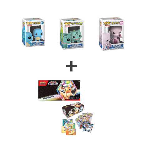 BUNDLE BOITE SURPRISE EV8.5 + 3 FUNKO POP MEWTWO/SQUIRTLE/BULBASAUR