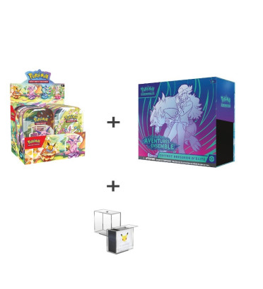 BUNDLE DISPLAY MINI TIN EV8.5 + ETB EV09 + PROTECTION ACRYLIQUE EVORETRO / CARTE POKEMON VF