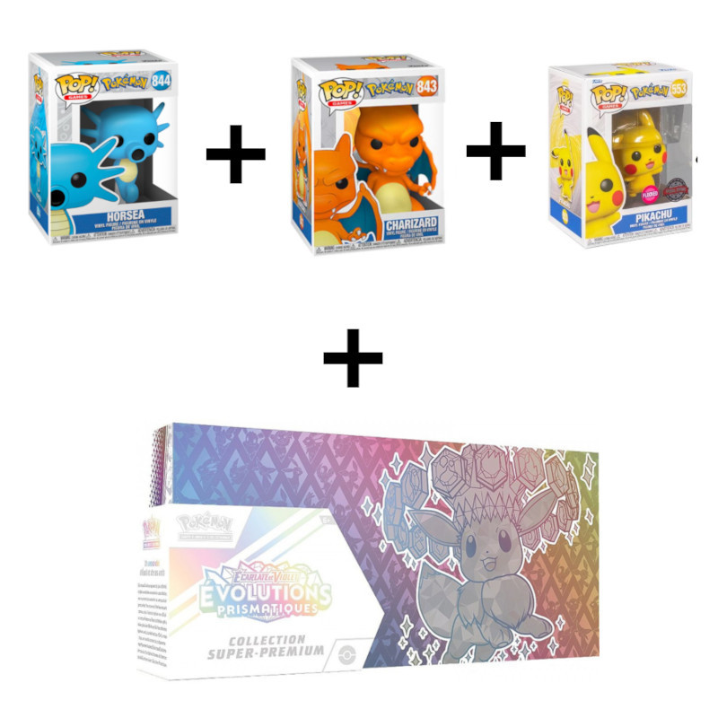 BUNDLE COLLECTION SUPER PREMIUM EV8.5 + 3 FUNKO POP POKEMON