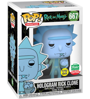 HOLOGRAM RICK CLONE WITH CHICKEN / RICK ET MORTY / FIGURINE FUNKO POP / EXCLUSIVE FUNKO SHOP / GITD