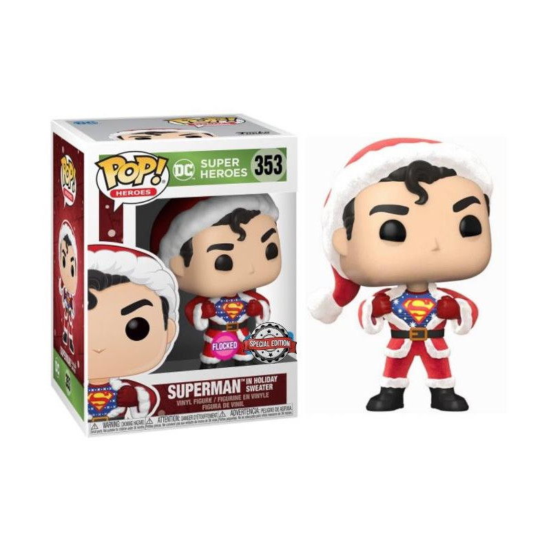SUPERMAN IN HOLIDAY SWEATER / SUPER HEROES / FIGURINE FUNKO POP / EXCLUSIVE SPECIAL EDITION / FLOCKED
