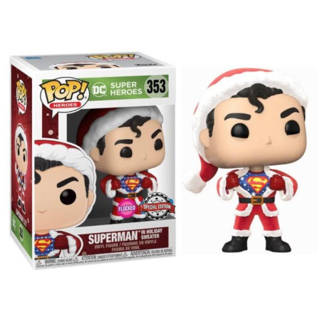 SUPERMAN IN HOLIDAY SWEATER / SUPER HEROES / FIGURINE FUNKO POP / EXCLUSIVE SPECIAL EDITION / FLOCKED