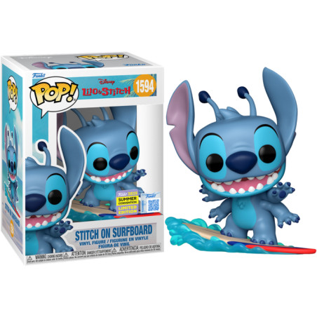 STITCH ON SURFBOARD / LILO ET STITCH / FIGURINE FUNKO POP / EXCLUSIVE SDCC 2025