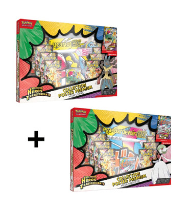 LOT DE 2 COFFRETS POSTERS MEGA GARDEVOIR EX ET MEGA LUCARIO EX HEROS TRANSCENDANTS ME2.5 / CARTE VF