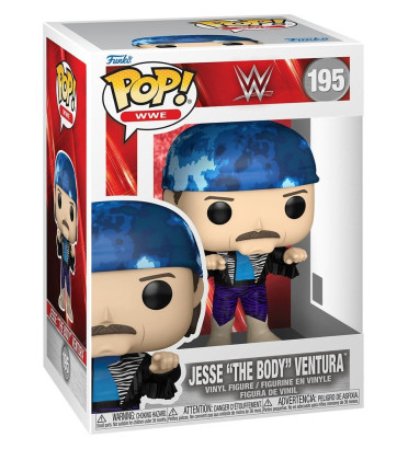 Funko Pop Jesse Ventura #195 WWE look coloré avec boa et lunettes.