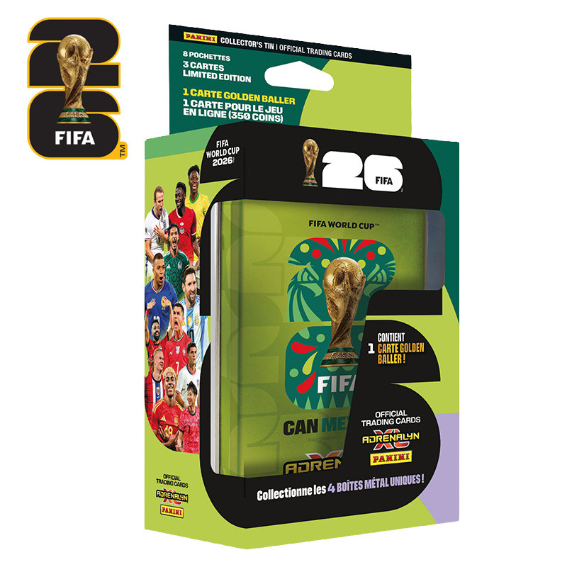 PANINI BOITE METAL MODELE ALEATOIRE 8 POCHETTES FIFA WORLD CUP 26 ADRENALYN XL