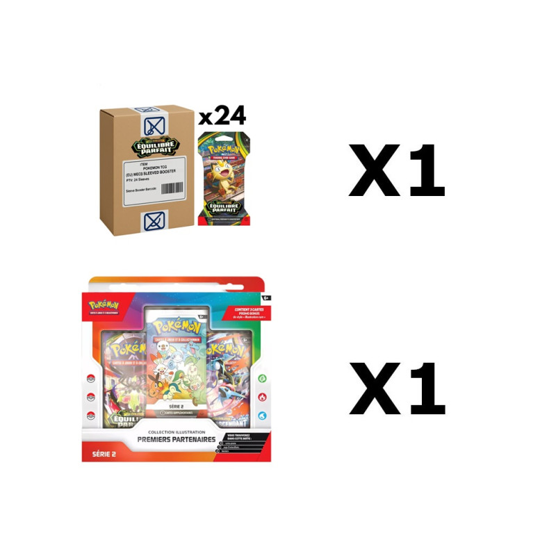 BUNDLE CASE 24 BLISTERS POKEMON ME03 EQUILIBRE PARFAIT + FIRST PARTNER SERIE 2 / CARTE VF
