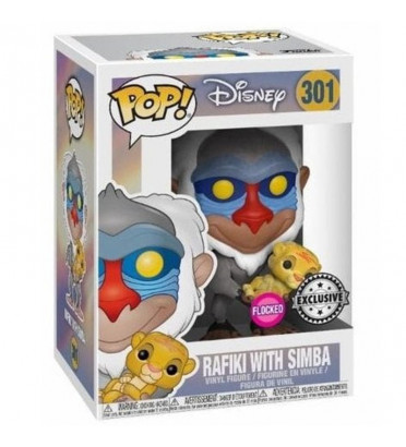 RAFIKI AVEC SIMBA / LE ROI LION / FIGURINE FUNKO POP / FLOCKED / EXCLUSIVE