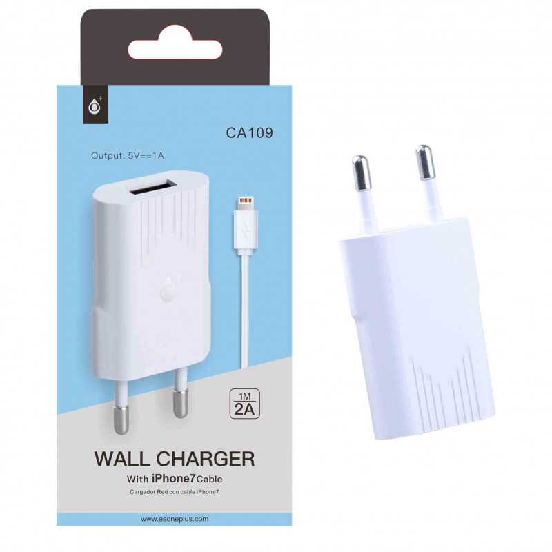 Chargeur secteur 1A + Câble USB 1M pour Iphone 5,6,7,8,X