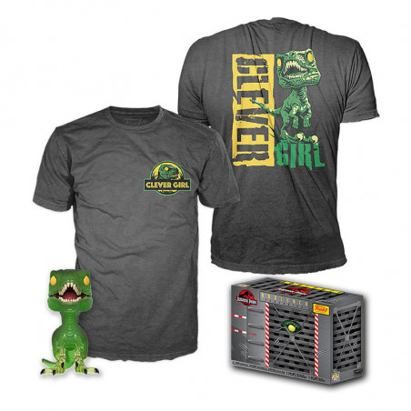 T-SHIRT S + POP CLEVER RAPTOR / JURASSIC PARK / FIGURINE FUNKO POP