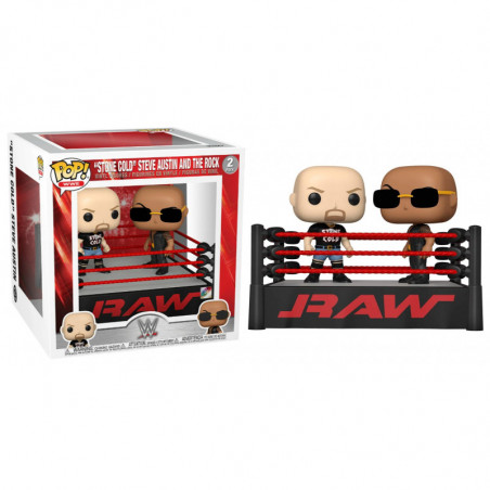 2 PACK THE ROCK VS STONE COLD IN WRESTLING RING / WWE / FIGURINE FUNKO POP