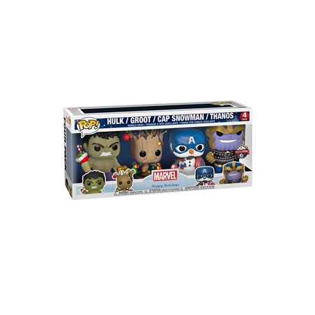 4 PACK HULK GROOT CAP SNOWMAN THANOS / MARVEL HOLIDAY / FIGURINE FUNKO POP / EXCLUSIVE SPECIAL EDITION